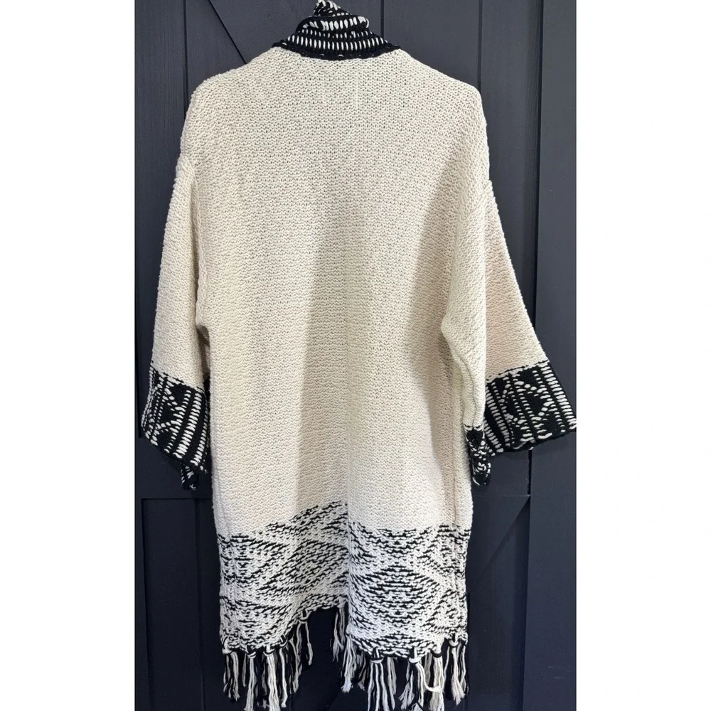 Zara Comfy Chunky Fringe Knit Oversized Cardigan Shabby Chic Bohemian Aztec Sz M